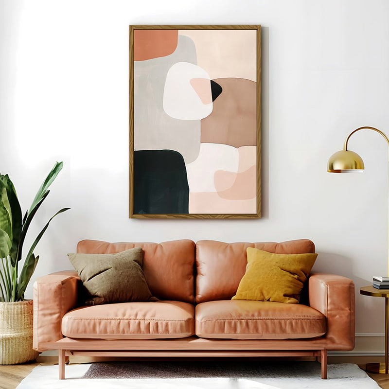 Canvas Wall Art Stretched Over Wooden Frame with Floating Frame and squares Abstract Painting CV4243 - Al Rugaib Furniture