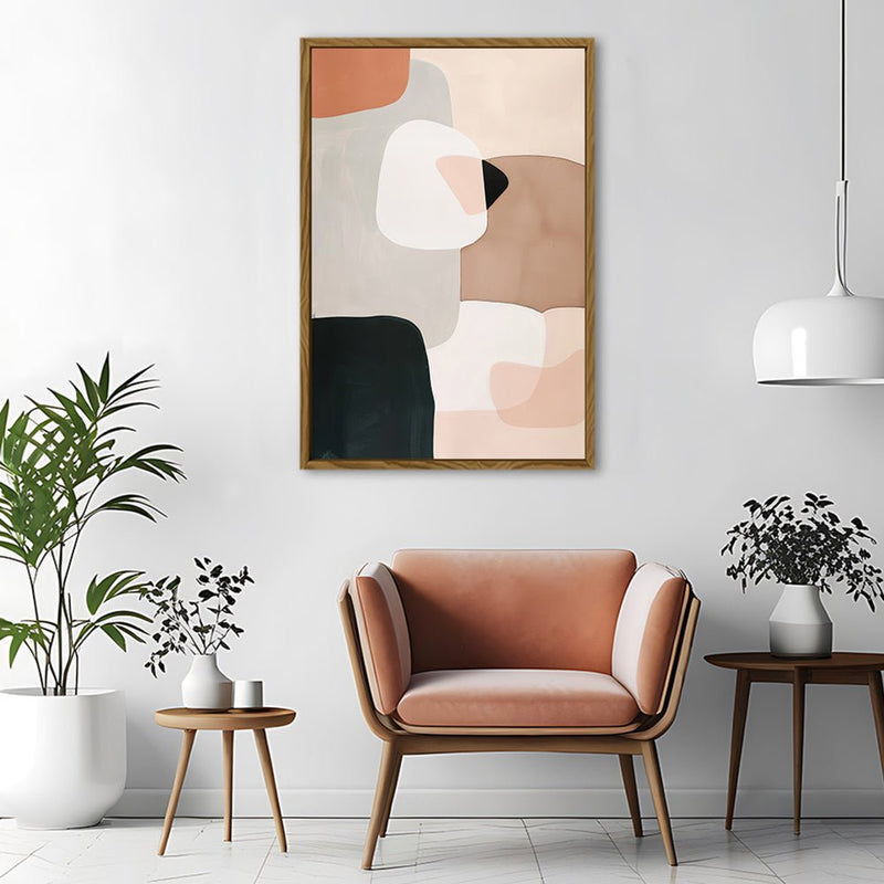 Canvas Wall Art Stretched Over Wooden Frame with Floating Frame and squares Abstract Painting CV4243 - Al Rugaib Furniture