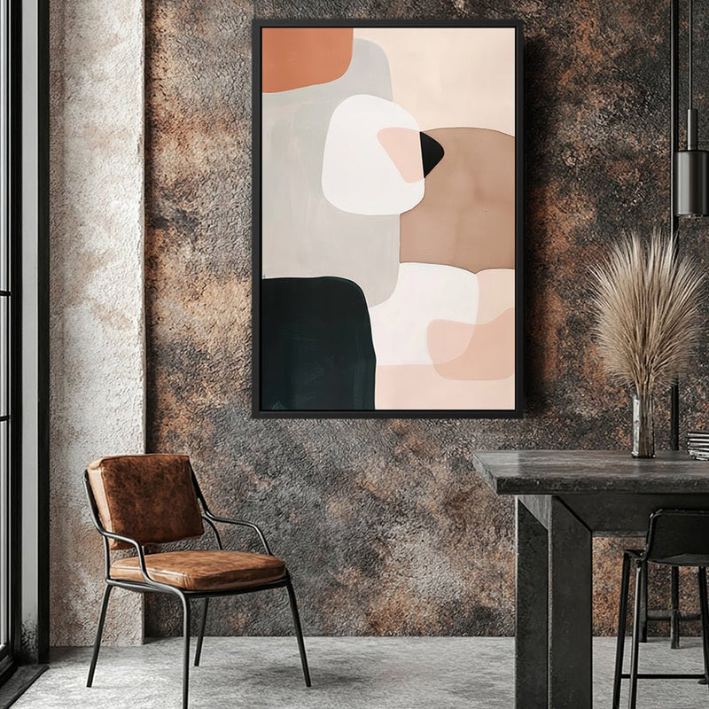 Canvas Wall Art Stretched Over Wooden Frame with Floating Frame and squares Abstract Painting CV4243 - Al Rugaib Furniture