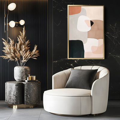 Canvas Wall Art Stretched Over Wooden Frame with Floating Frame and squares Abstract Painting CV4243 - Al Rugaib Furniture