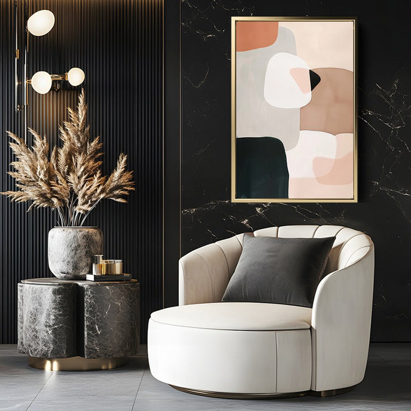 Canvas Wall Art Stretched Over Wooden Frame with Floating Frame and squares Abstract Painting CV4243 - Al Rugaib Furniture