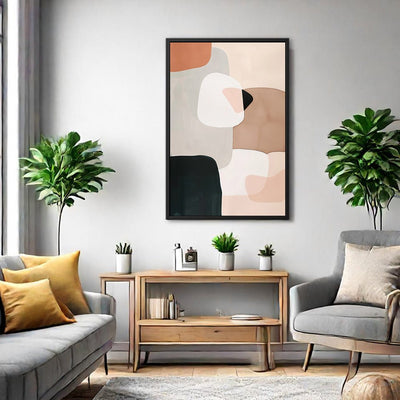Canvas Wall Art Stretched Over Wooden Frame with Floating Frame and squares Abstract Painting CV4243 - Al Rugaib Furniture