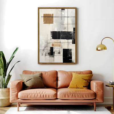 Canvas Wall Art Stretched Over Wooden Frame with Floating Frame and Squares Painting CV4211 - Al Rugaib Furniture