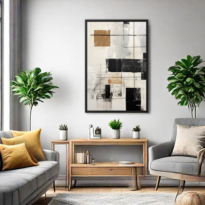 Canvas Wall Art Stretched Over Wooden Frame with Floating Frame and Squares Painting CV4211 - Al Rugaib Furniture