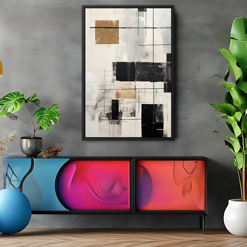 Canvas Wall Art Stretched Over Wooden Frame with Floating Frame and Squares Painting CV4211 - Al Rugaib Furniture