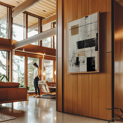 Canvas Wall Art Stretched Over Wooden Frame with Floating Frame and Squares Painting CV4211 - Al Rugaib Furniture