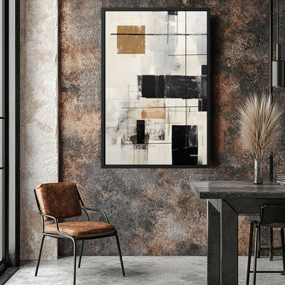 Canvas Wall Art Stretched Over Wooden Frame with Floating Frame and Squares Painting CV4211 - Al Rugaib Furniture