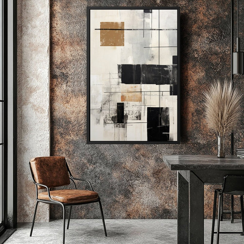 Canvas Wall Art Stretched Over Wooden Frame with Floating Frame and Squares Painting CV4211 - Al Rugaib Furniture