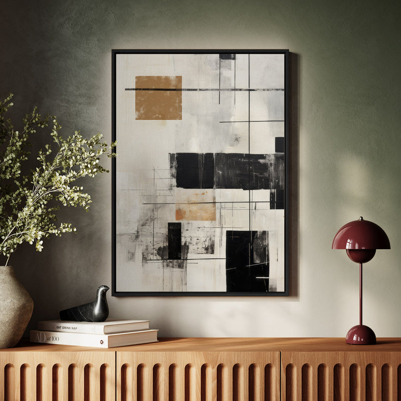 Canvas Wall Art Stretched Over Wooden Frame with Floating Frame and Squares Painting CV4211 - Al Rugaib Furniture