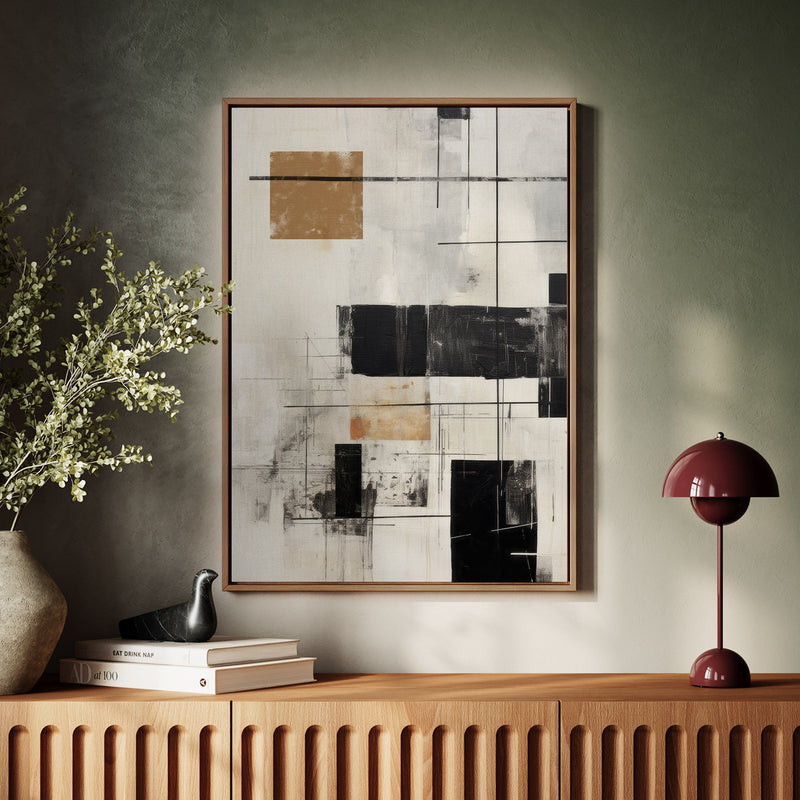 Canvas Wall Art Stretched Over Wooden Frame with Floating Frame and Squares Painting CV4211 - Al Rugaib Furniture