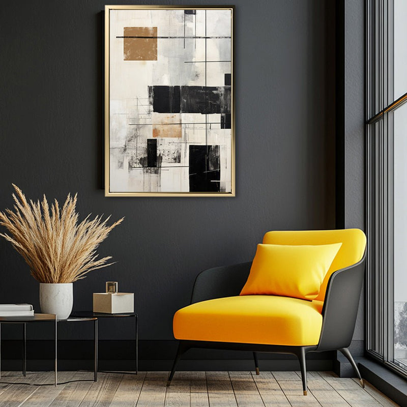 Canvas Wall Art Stretched Over Wooden Frame with Floating Frame and Squares Painting CV4211 - Al Rugaib Furniture