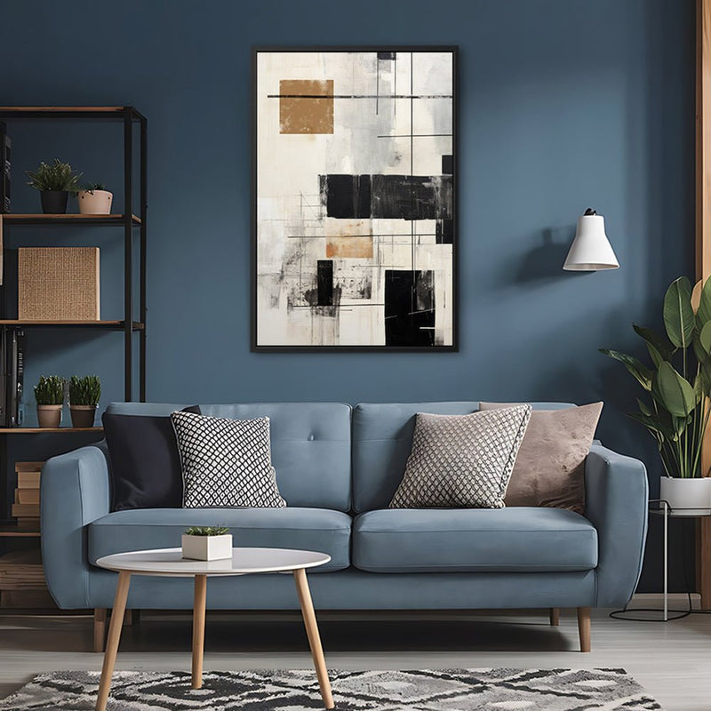 Canvas Wall Art Stretched Over Wooden Frame with Floating Frame and Squares Painting CV4211 - Al Rugaib Furniture