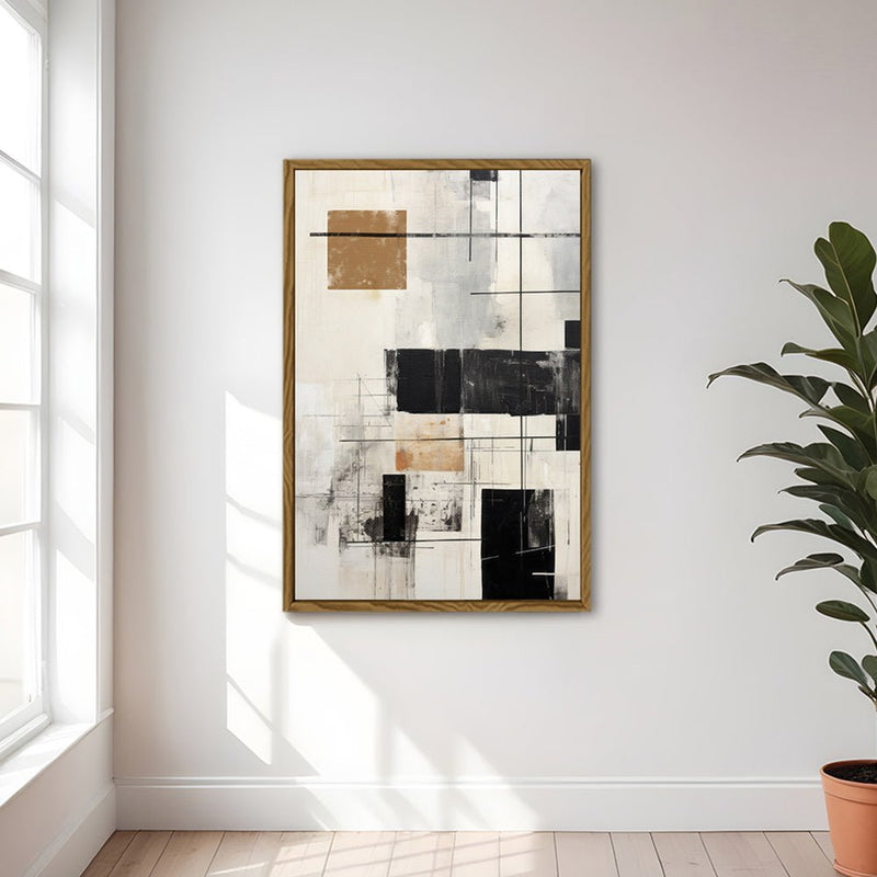 Canvas Wall Art Stretched Over Wooden Frame with Floating Frame and Squares Painting CV4211 - Al Rugaib Furniture