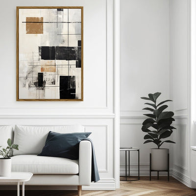 Canvas Wall Art Stretched Over Wooden Frame with Floating Frame and Squares Painting CV4211 - Al Rugaib Furniture