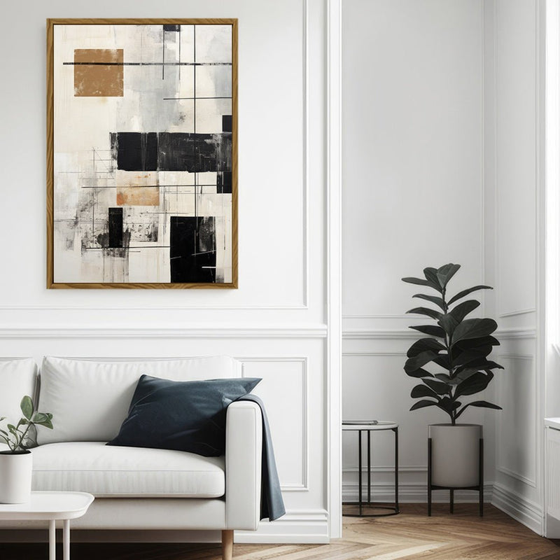 Canvas Wall Art Stretched Over Wooden Frame with Floating Frame and Squares Painting CV4211 - Al Rugaib Furniture