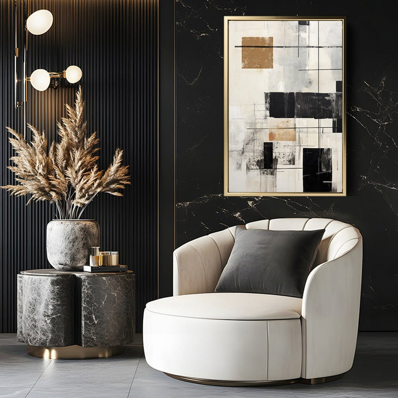 Canvas Wall Art Stretched Over Wooden Frame with Floating Frame and Squares Painting CV4211 - Al Rugaib Furniture