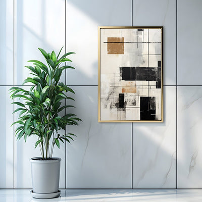 Canvas Wall Art Stretched Over Wooden Frame with Floating Frame and Squares Painting CV4211 - Al Rugaib Furniture