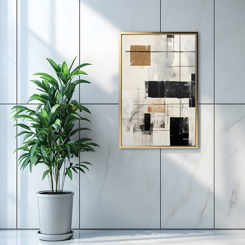 Canvas Wall Art Stretched Over Wooden Frame with Floating Frame and Squares Painting CV4211 - Al Rugaib Furniture