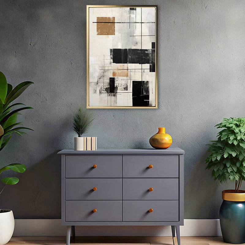 Canvas Wall Art Stretched Over Wooden Frame with Floating Frame and Squares Painting CV4211 - Al Rugaib Furniture