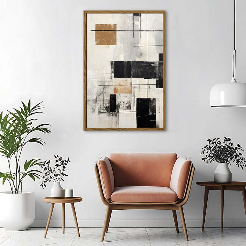 Canvas Wall Art Stretched Over Wooden Frame with Floating Frame and Squares Painting CV4211 - Al Rugaib Furniture