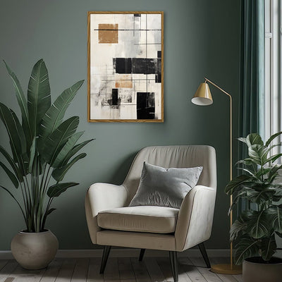 Canvas Wall Art Stretched Over Wooden Frame with Floating Frame and Squares Painting CV4211 - Al Rugaib Furniture
