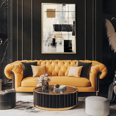 Canvas Wall Art Stretched Over Wooden Frame with Floating Frame and Squares Painting CV4211 - Al Rugaib Furniture