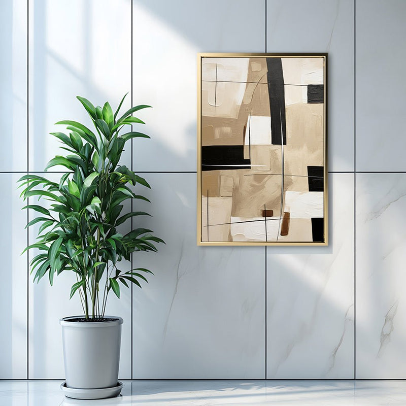 Canvas Wall Art Stretched Over Wooden Frame with Floating Frame and Squares Painting CV4244 - Al Rugaib Furniture