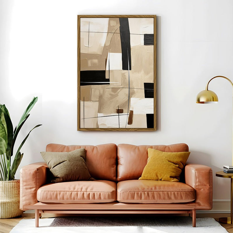 Canvas Wall Art Stretched Over Wooden Frame with Floating Frame and Squares Painting CV4244 - Al Rugaib Furniture