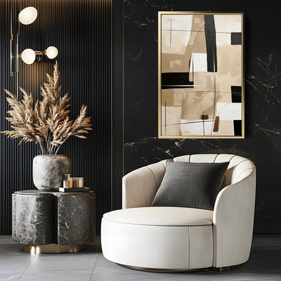 Canvas Wall Art Stretched Over Wooden Frame with Floating Frame and Squares Painting CV4244 - Al Rugaib Furniture