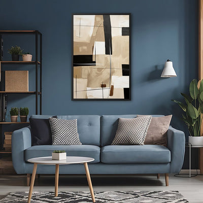 Canvas Wall Art Stretched Over Wooden Frame with Floating Frame and Squares Painting CV4244 - Al Rugaib Furniture