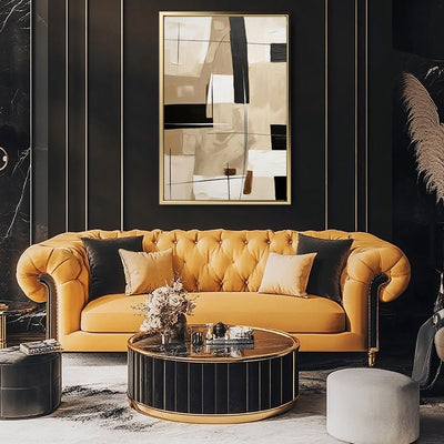 Canvas Wall Art Stretched Over Wooden Frame with Floating Frame and Squares Painting CV4244 - Al Rugaib Furniture