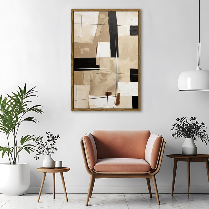 Canvas Wall Art Stretched Over Wooden Frame with Floating Frame and Squares Painting CV4244 - Al Rugaib Furniture