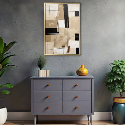 Canvas Wall Art Stretched Over Wooden Frame with Floating Frame and Squares Painting CV4244 - Al Rugaib Furniture