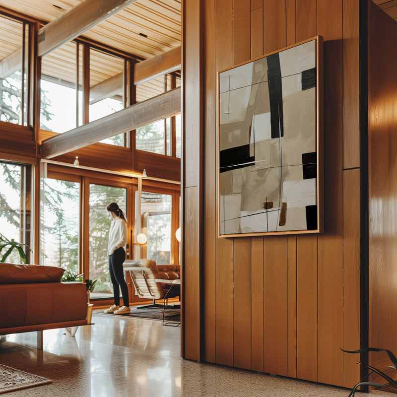 Canvas Wall Art Stretched Over Wooden Frame with Floating Frame and Squares Painting CV4244 - Al Rugaib Furniture