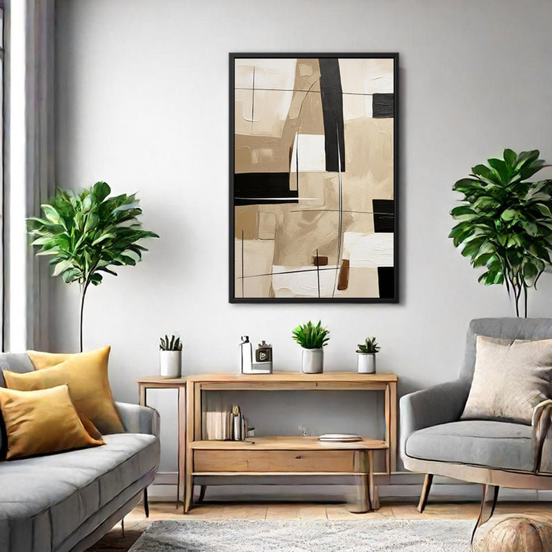 Canvas Wall Art Stretched Over Wooden Frame with Floating Frame and Squares Painting CV4244 - Al Rugaib Furniture
