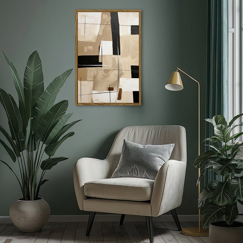 Canvas Wall Art Stretched Over Wooden Frame with Floating Frame and Squares Painting CV4244 - Al Rugaib Furniture