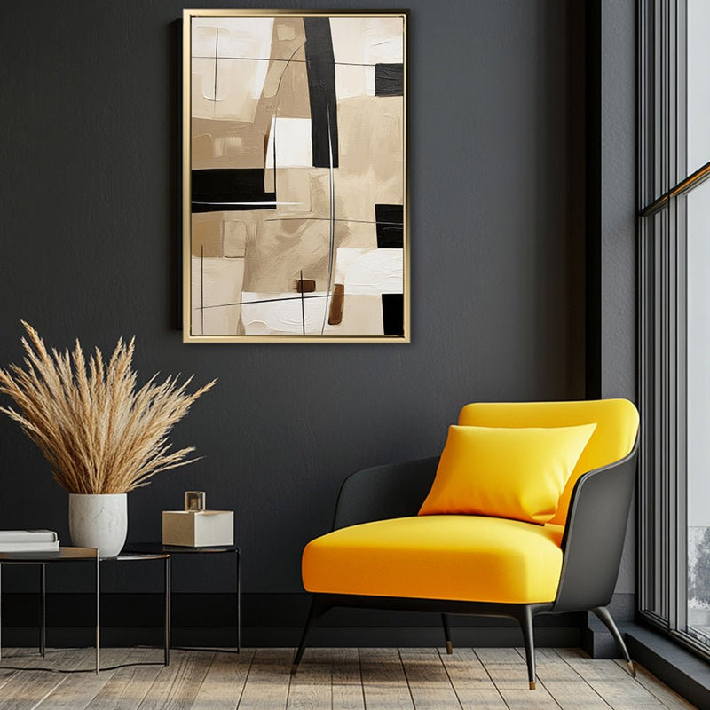 Canvas Wall Art Stretched Over Wooden Frame with Floating Frame and Squares Painting CV4244 - Al Rugaib Furniture
