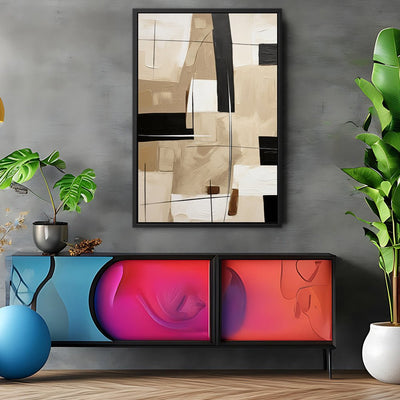 Canvas Wall Art Stretched Over Wooden Frame with Floating Frame and Squares Painting CV4244 - Al Rugaib Furniture