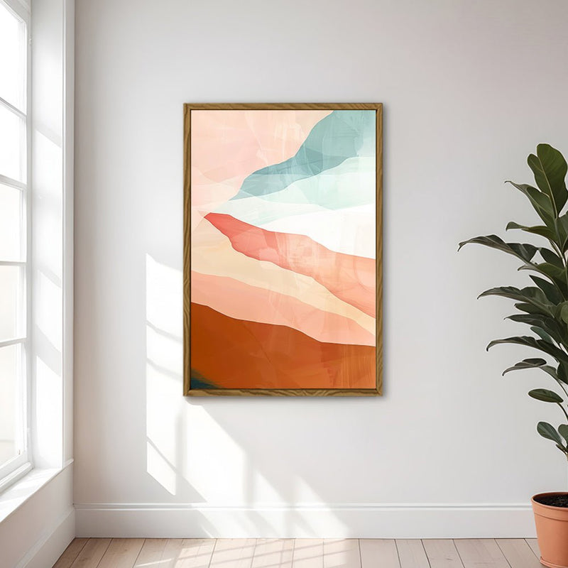 Canvas Wall Art Stretched Over Wooden Frame with Floating Frame and Sunset Abstract Painting CV4249 - Al Rugaib Furniture