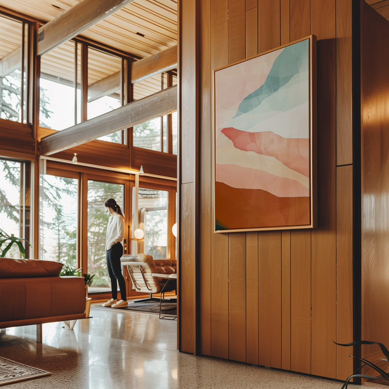 Canvas Wall Art Stretched Over Wooden Frame with Floating Frame and Sunset Abstract Painting CV4249 - Al Rugaib Furniture