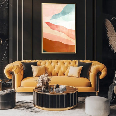 Canvas Wall Art Stretched Over Wooden Frame with Floating Frame and Sunset Abstract Painting CV4249 - Al Rugaib Furniture