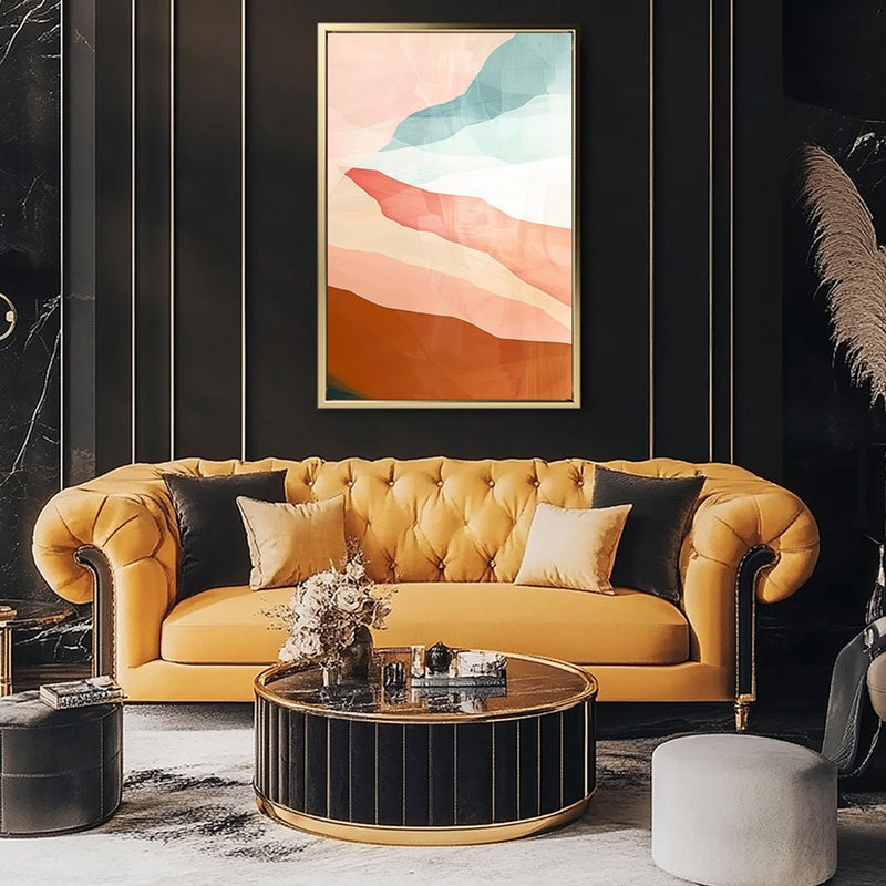 Canvas Wall Art Stretched Over Wooden Frame with Floating Frame and Sunset Abstract Painting CV4249 - Al Rugaib Furniture