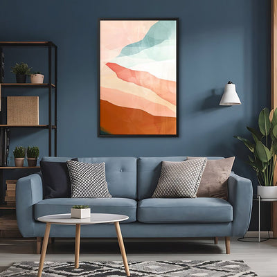 Canvas Wall Art Stretched Over Wooden Frame with Floating Frame and Sunset Abstract Painting CV4249 - Al Rugaib Furniture