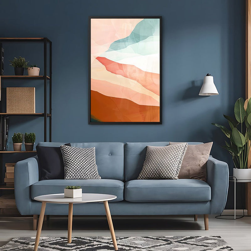 Canvas Wall Art Stretched Over Wooden Frame with Floating Frame and Sunset Abstract Painting CV4249 - Al Rugaib Furniture