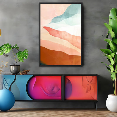 Canvas Wall Art Stretched Over Wooden Frame with Floating Frame and Sunset Abstract Painting CV4249 - Al Rugaib Furniture