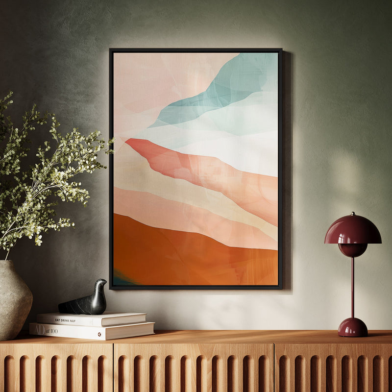 Canvas Wall Art Stretched Over Wooden Frame with Floating Frame and Sunset Abstract Painting CV4249 - Al Rugaib Furniture
