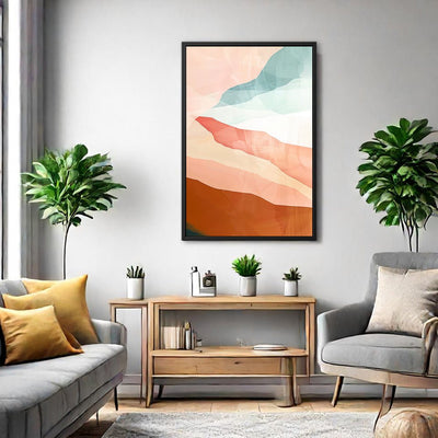 Canvas Wall Art Stretched Over Wooden Frame with Floating Frame and Sunset Abstract Painting CV4249 - Al Rugaib Furniture