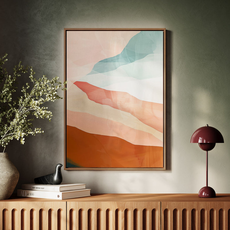 Canvas Wall Art Stretched Over Wooden Frame with Floating Frame and Sunset Abstract Painting CV4249 - Al Rugaib Furniture