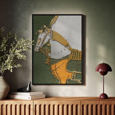 Canvas Wall Art Stretched Over Wooden Frame with Floating Frame and The Knight Horse Painting CV4250 - Al Rugaib Furniture