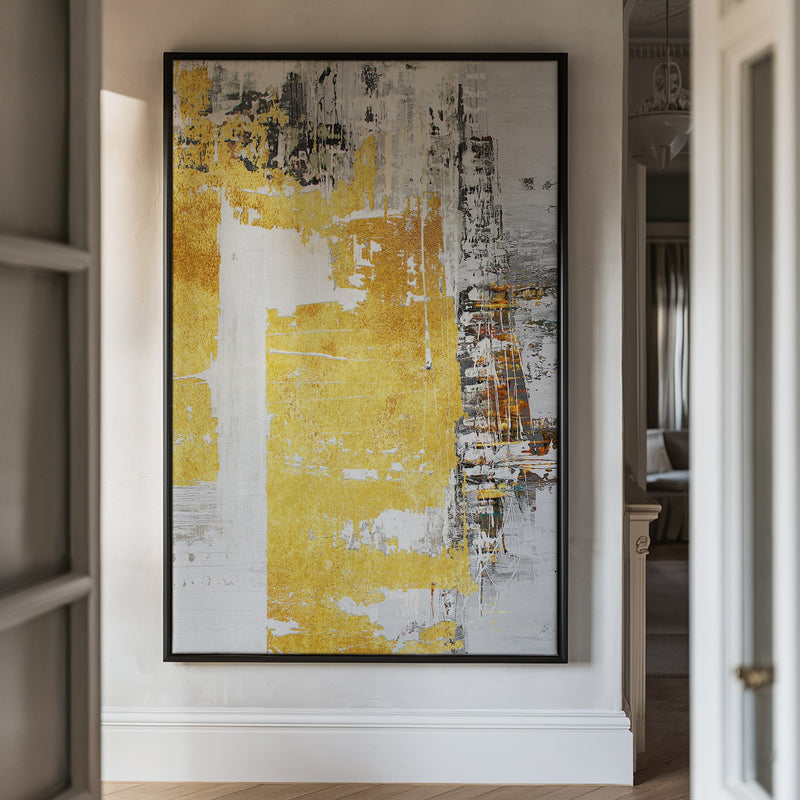 Canvas Wall Art Stretched Over Wooden Frame with Floating Frame and Touch Of Gold Abstract Painting CV4254 - Al Rugaib Furniture